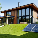 A serene, modern 'green' family home in a natural, suburban setting, captured in a professional architectural photograph. The house features prominently with integrated solar panels on the roof and a visible rainwater harvesting system. Its facade is constructed from natural, sustainable materials like reclaimed wood and local stone, complemented by large, energy-efficient windows. Lush, native landscaping surrounds the property, enhancing its eco-friendly design. The scene is bright and clear under a sunny sky, showcasing vibrant, realistic colors and high detail. safe for work, appropriate content, fully clothed, professional, perfect anatomy, correct proportions, natural pose, well-formed hands, proper finger count, natural body proportions.