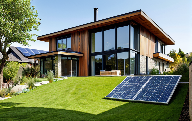 A serene, modern 'green' family home in a natural, suburban setting, captured in a professional architectural photograph. The house features prominently with integrated solar panels on the roof and a visible rainwater harvesting system. Its facade is constructed from natural, sustainable materials like reclaimed wood and local stone, complemented by large, energy-efficient windows. Lush, native landscaping surrounds the property, enhancing its eco-friendly design. The scene is bright and clear under a sunny sky, showcasing vibrant, realistic colors and high detail. safe for work, appropriate content, fully clothed, professional, perfect anatomy, correct proportions, natural pose, well-formed hands, proper finger count, natural body proportions.