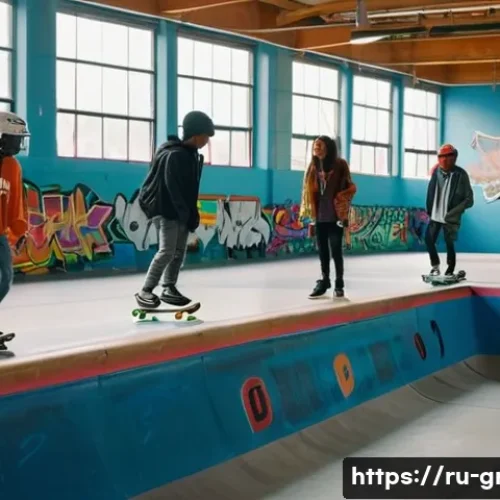 친환경 건축 공모전 준비 방법 - **Subject:** A group of ethnically diverse teenagers in a modern, brightly lit indoor skatepark.
   ...