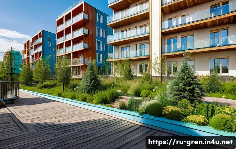 친환경 건축과 건축 생애주기 평가 LCA - **A modern "green" residential complex in a vibrant Russian city**, possibly inspired by Moscow or S...