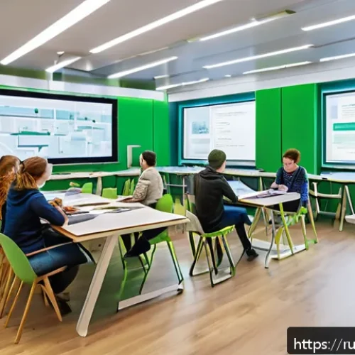 Home 33 친환경 건축 공학과 관련 학위 소개 - A modern university classroom in Russia, filled with diverse students studying sustainable construct...
